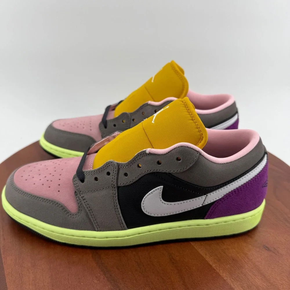 Nike Air Jordan 1 Low SE Leather Sneakers Grey Multi-Color HQ2010-005 Men 10